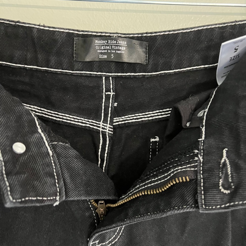 Monkey Ride Jeans Black Contrast Stitch Carpenter Pants MPC306 Size 5 Vintage